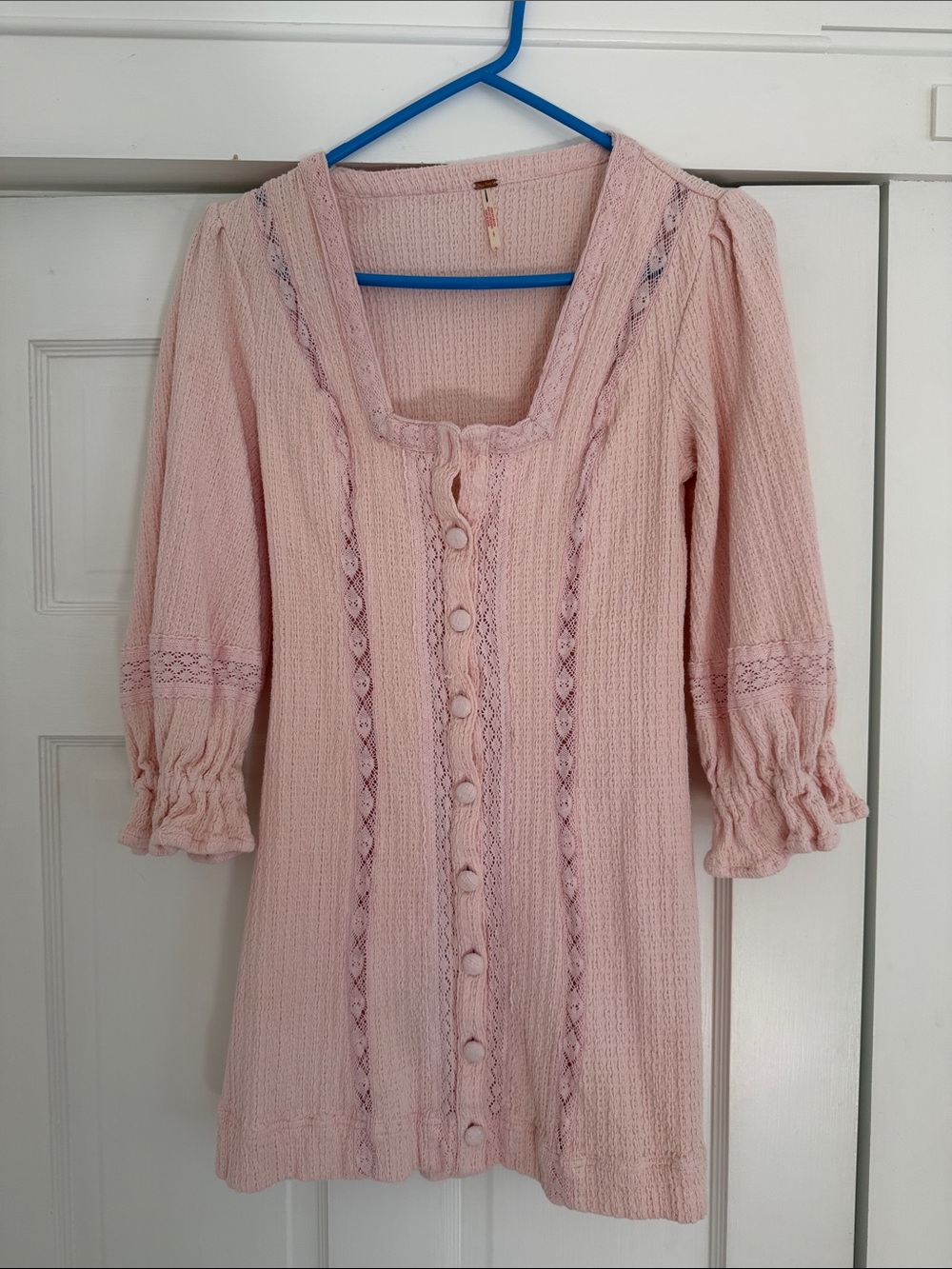 Free People Pale Pink Button-Front Knit Blouse